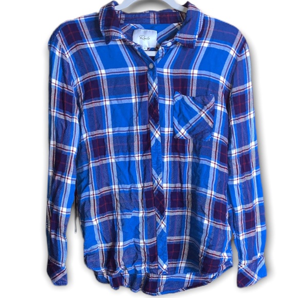 Rails Blue & Red Plaid Hunter Button Down Blouse Lightweight - Picture 3 of 7
